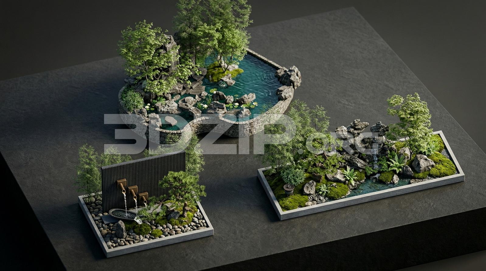 Asian Style Mini Garden Designs with Water Features Landscape