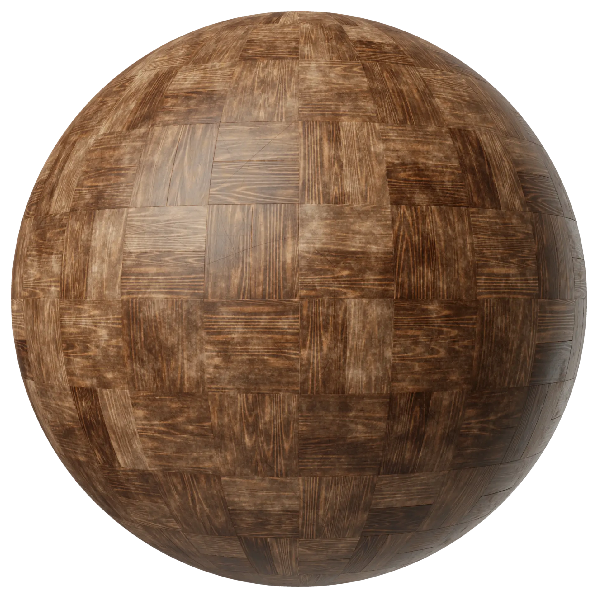 Brown Dark Oak Basketweave Parquet Wood Floor — a sphere rendered with a dark oak basketweave parquet wood floor texture