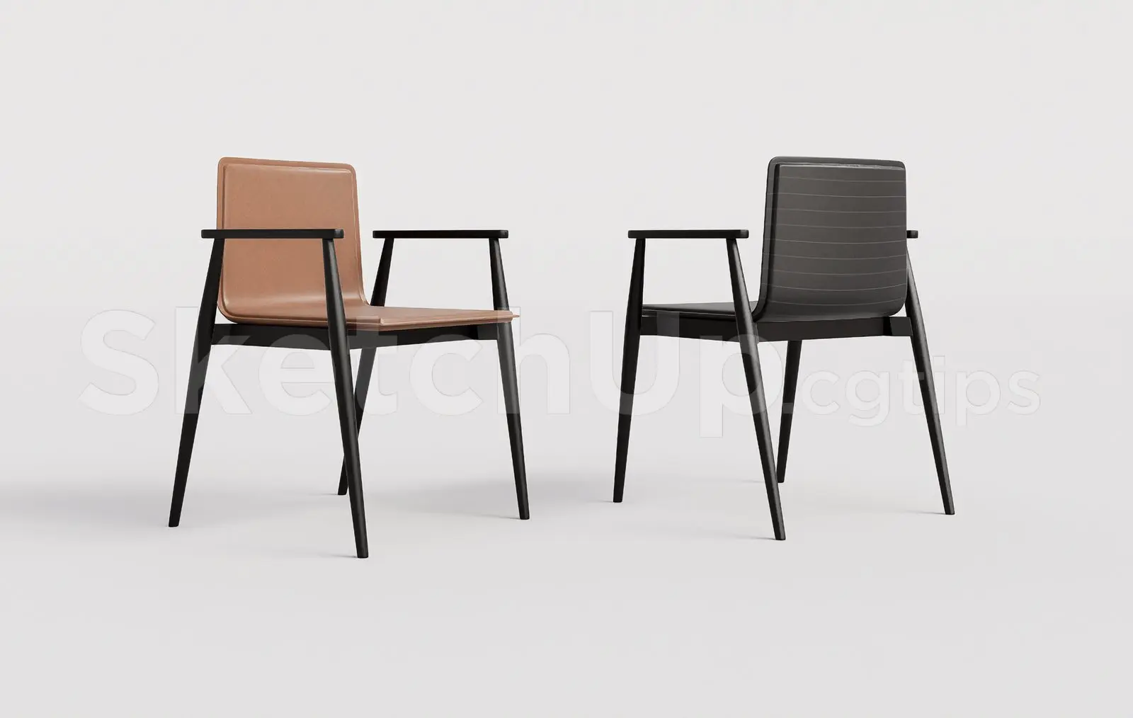 Modern Leather Armchair with Wooden Legs
