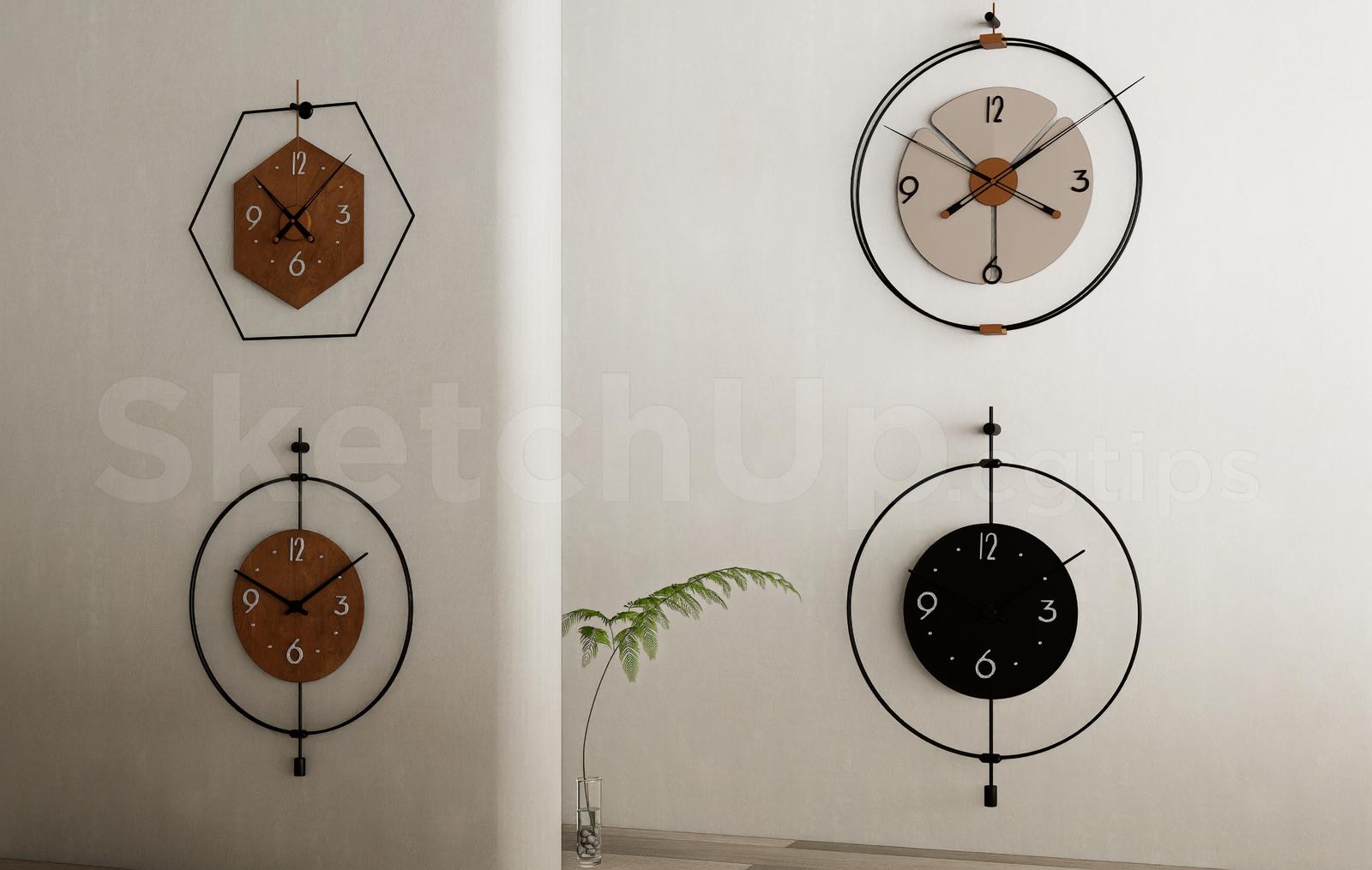 Luxury Geometric Metal Frame Wall Clock Set