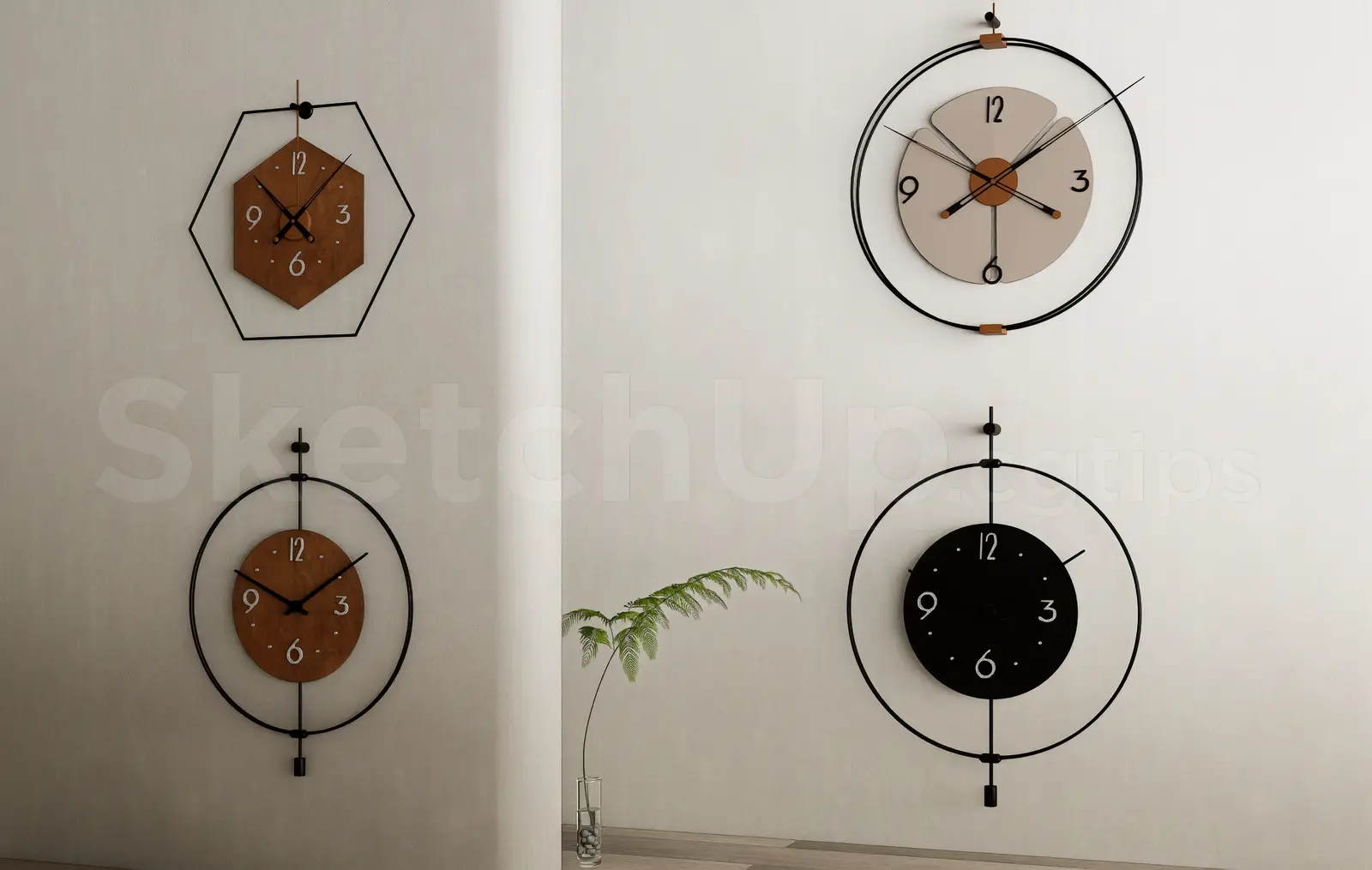 Luxury Geometric Metal Frame Wall Clock Set